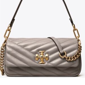 NWT Tory Burch Kira Quilted Shoulder Bag Gray with Gold Accents